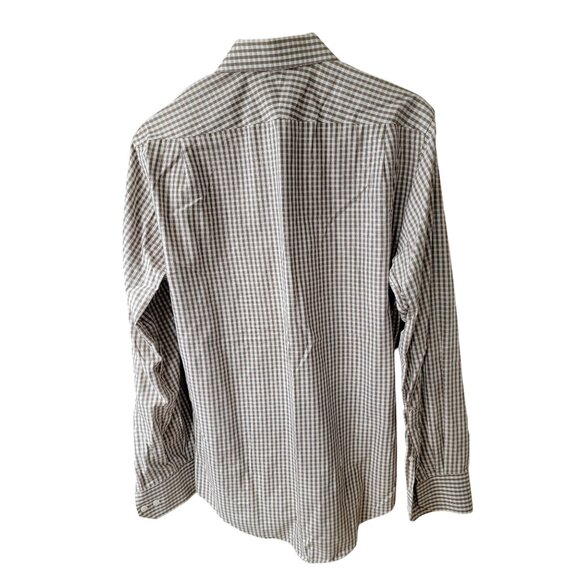 Neiman Marcus Mens Brown & White Gingham Cotton Trim Fit Dress Shirt Size 15.5 3 - Picture 2 of 4